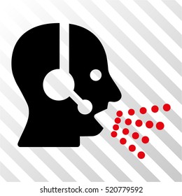 Operator Speech vector pictograph. Illustration style is flat iconic bicolor intensive red and black symbol on a hatch transparent background.