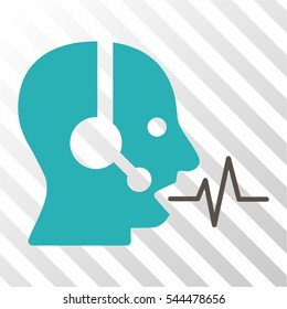 Operator Speech vector pictograph. Illustration style is flat iconic bicolor grey and cyan symbol on a hatched transparent background.