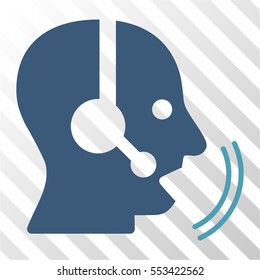 Operator Speech vector pictograph. Illustration style is flat iconic bicolor cyan and blue symbol on a hatch transparent background.