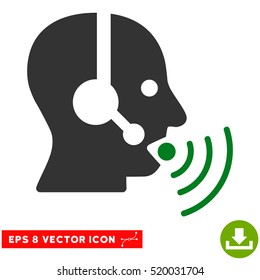 Operator Talking Sound Waves EPS vector pictogram. Illustration style is flat iconic bicolor green and gray symbol on white background.