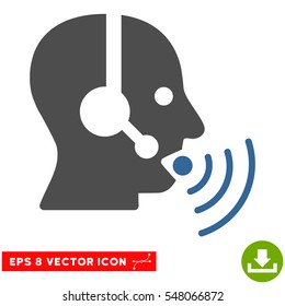 Operator Talking Sound Waves EPS vector pictogram. Illustration style is flat iconic bicolor cobalt and gray symbol on white background.