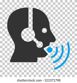 Operator Talking Sound Waves icon. Vector pictograph style is a flat bicolor symbol, blue and gray colors, chess transparent background. Designed for software and web interface toolbars and menus.