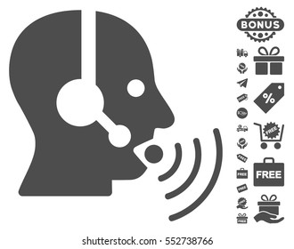 Operator Talking Sound Waves icon with free bonus pictures. Vector illustration style is flat iconic symbols, gray color, white background.