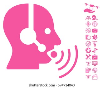 Operator Talking Sound Waves pictograph with bonus aircopter tools graphic icons. Vector illustration style is flat iconic symbols on white background.
