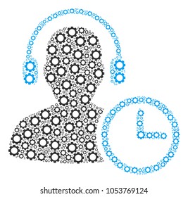 Operator Time collage of gear components. Vector gear symbols are organized into operator time collage.