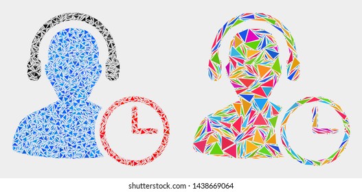 Operator time collage icon of triangle items which have variable sizes and shapes and colors. Geometric abstract vector design concept of operator time.