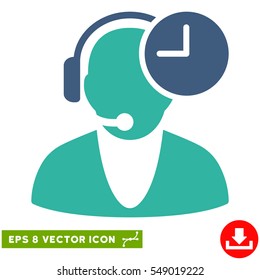 Operator Time EPS vector pictograph. Illustration style is flat iconic bicolor cobalt and cyan symbol on white background.