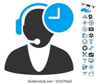 Operator Time icon with bonus airdrone service pictograph collection. Vector illustration style is flat iconic blue and gray symbols on white background.