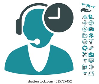 Operator Time icon with bonus quad copter tools images. Vector illustration style is flat iconic symbols on white background.