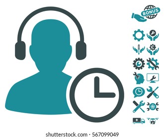 Operator Time icon with bonus service icon set. Vector illustration style is flat iconic soft blue symbols on white background.