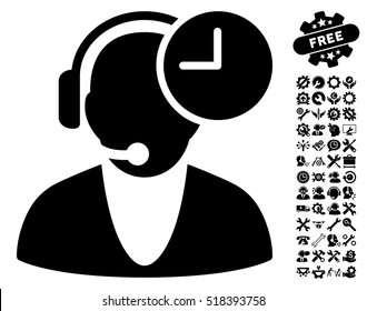 Operator Time icon with bonus settings graphic icons. Vector illustration style is flat iconic black symbols on white background.