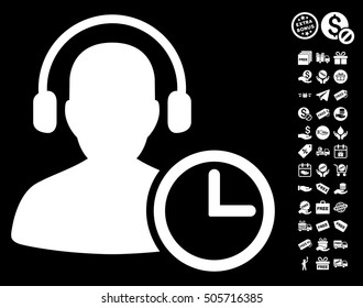 Operator Time icon with free bonus pictures. Vector illustration style is flat iconic symbols, white color, black background.