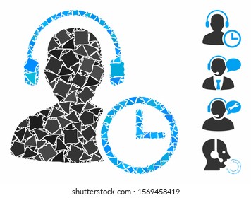 Operator time icon mosaic of trembly elements in different sizes and shades, based on operator time icon. Vector rough elements are composed into mosaic.