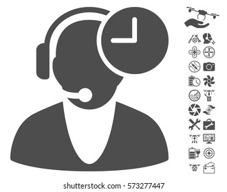 Operator Time pictograph with bonus quad copter service design elements. Vector illustration style is flat iconic symbols on white background.