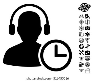 Operator Time pictograph with bonus quadrocopter tools icon set. Vector illustration style is flat iconic symbols on white background.