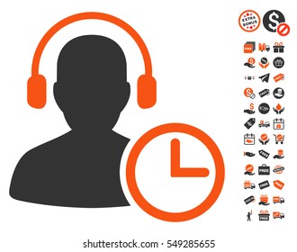 Operator Time pictograph with free bonus icon set. Vector illustration style is flat iconic symbols, orange and gray colors, white background.