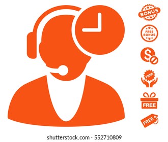 Operator Time pictograph with free bonus design elements. Vector illustration style is flat iconic symbols, orange color, white background.