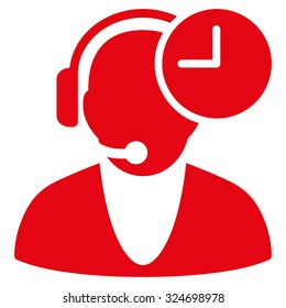 Operator Time vector icon. Style is flat symbol, red color, rounded angles, white background.