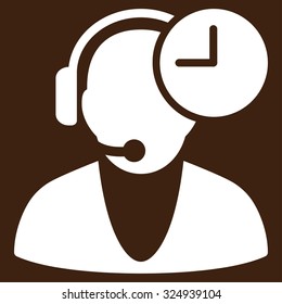 Operator Time vector icon. Style is flat symbol, white color, rounded angles, brown background.