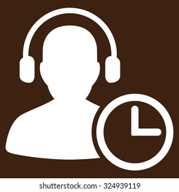 Operator Time vector icon. Style is flat symbol, white color, rounded angles, brown background.