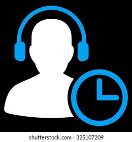 Operator Time vector icon. Style is bicolor flat symbol, blue and white colors, rounded angles, black background.