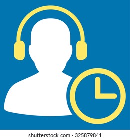 Operator Time vector icon. Style is bicolor flat symbol, yellow and white colors, rounded angles, blue background.