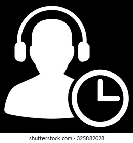 Operator Time vector icon. Style is flat symbol, white color, rounded angles, black background.