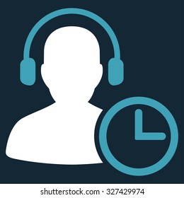 Operator Time vector icon. Style is bicolor flat symbol, blue and white colors, rounded angles, dark blue background.