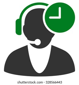 Operator Time vector icon. Style is bicolor flat symbol, green and gray colors, rounded angles, white background.