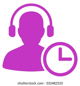 Operator Time vector icon. Style is flat symbol, violet color, rounded angles, white background.