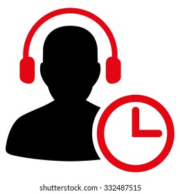 Operator Time vector icon. Style is bicolor flat symbol, intensive red and black colors, rounded angles, white background.