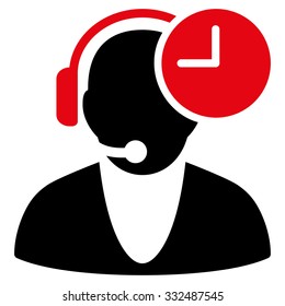 Operator Time vector icon. Style is bicolor flat symbol, intensive red and black colors, rounded angles, white background.
