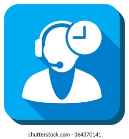 Operator Time vector icon. Style is rounded square light blue button with long shadows. Symbol color is white.