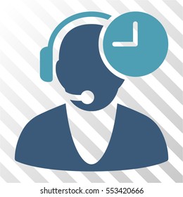 Operator Time vector pictograph. Illustration style is flat iconic bicolor cyan and blue symbol on a hatch transparent background.