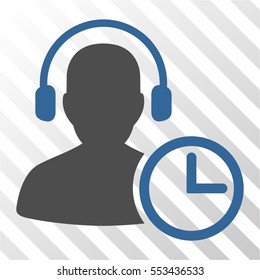 Operator Time vector pictograph. Illustration style is flat iconic bicolor cobalt and gray symbol on a hatch transparent background.