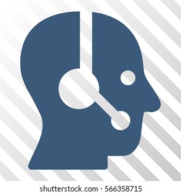 Operator vector icon. Illustration style is flat iconic blue symbol on a hatched transparent background.
