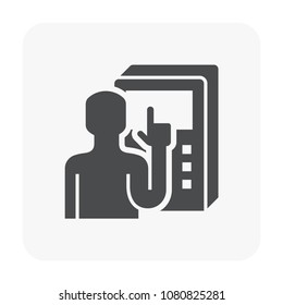 Operator vector icon. May called worker, engineer, technician or people to use computer to control machine of factory plant. Technology for industrial work i.e. cnc milling, production, manufacturing.