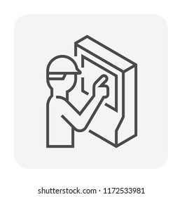 Operator Vector Icon. May Called Worker, Engineer, Technician To Use Computer Technology To Control Machine Of Factory For Industrial Work I.e. Cnc Milling, Production, Manufacturing. Editable Stroke.