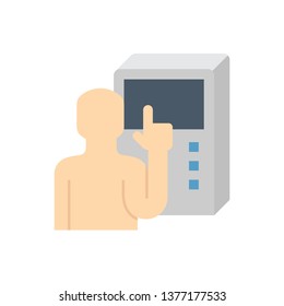 Operator vector icon. May called worker, engineer, technician or people to use computer to control machine of factory plant. Technology for industrial work i.e. cnc milling, production, manufacturing.