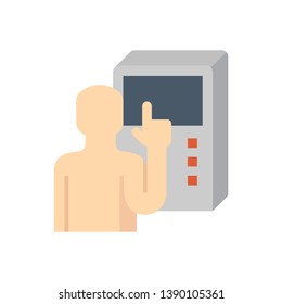 Operator vector icon. May called worker, engineer, technician or people to use computer to control machine of factory plant. Technology for industrial work i.e. cnc milling, production, manufacturing.