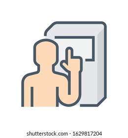 Operator vector icon. May called worker, engineer, technician to use computer technology to control machine of factory for industrial work i.e. cnc milling, production, manufacturing. Editable stroke.