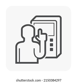 Operator vector icon. May called worker, engineer, technician or people to use computer to control machine of factory plant. Technology for industrial work i.e. cnc milling, production, manufacturing.