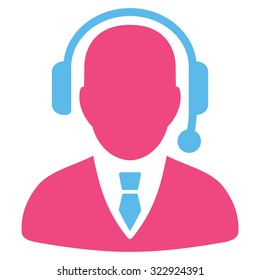 Operator vector icon. Style is bicolor flat symbol, pink and blue colors, rounded angles, white background.