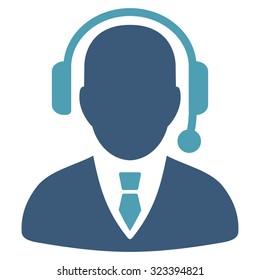 Operator vector icon. Style is bicolor flat symbol, cyan and blue colors, rounded angles, white background.
