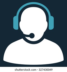 Operator vector icon. Style is bicolor flat symbol, blue and white colors, rounded angles, dark blue background.
