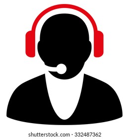 Operator vector icon. Style is bicolor flat symbol, intensive red and black colors, rounded angles, white background.