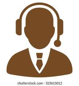 Operator vector icon. Style is flat symbol, brown color, rounded angles, white background.