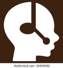 Operator vector icon. Style is flat symbol, white color, rounded angles, brown background.