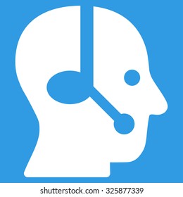 Operator vector icon. Style is flat symbol, white color, rounded angles, blue background.