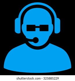 Operator vector icon. Style is flat symbol, blue color, rounded angles, black background.